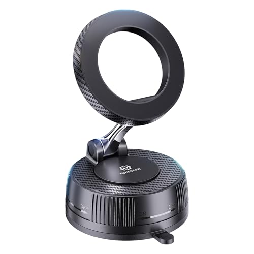 WixGear MagSafe Car Mount, Suction Cup Dashboard & Windshield Phone Holder, Magnetic iPhone Car Mount for MagSafe Series, 360° Adjustable Magnetic Phone Holder for Car, Carbon Fiber