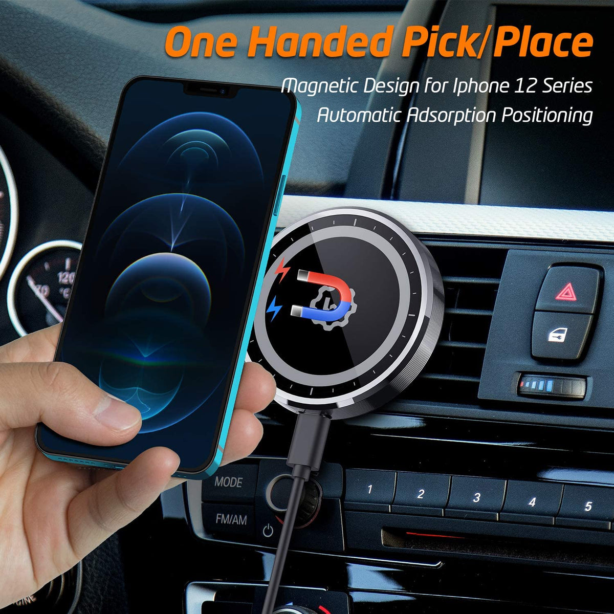 Wireless Magnetic Car Charger, WixGear Wireless Magnetic Air Vent and Dashboard Car Charger, Compatible with iPhone MagSafe Phones Models