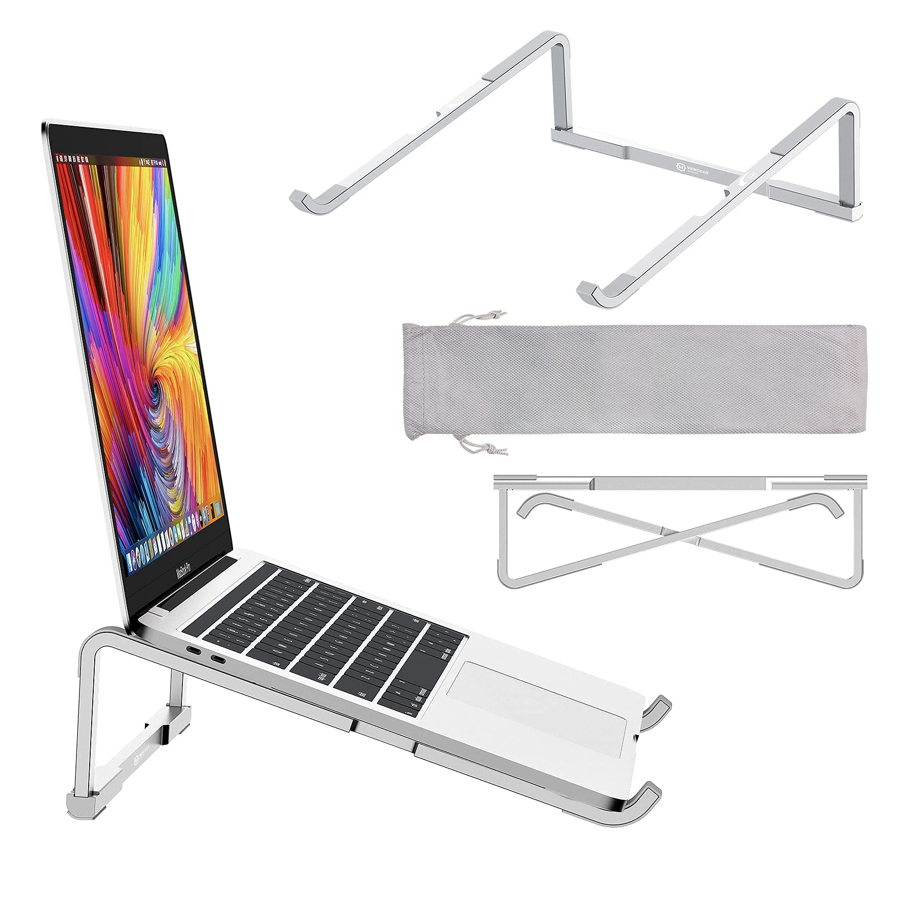 WixGear Laptop Stand for Desk, Adjustable Foldable Lightweight Aluminum Laptop Holder Riser, Flat Folding for Storage/Travel