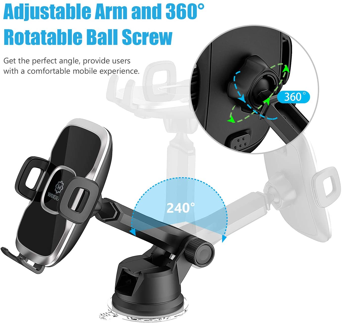 Phone Holder for Car, WixGear Universal Dashboard Windshield Phone Car Suction Cup Mount Holder