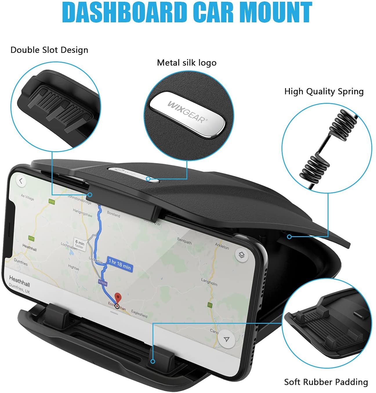 WixGear Car Phone Mount, Dashboard Cell Phone Holder, Dash Mount Cell Phone Holder for Smartphone, Mobile Phone Car Mat Pad for All Smartphones