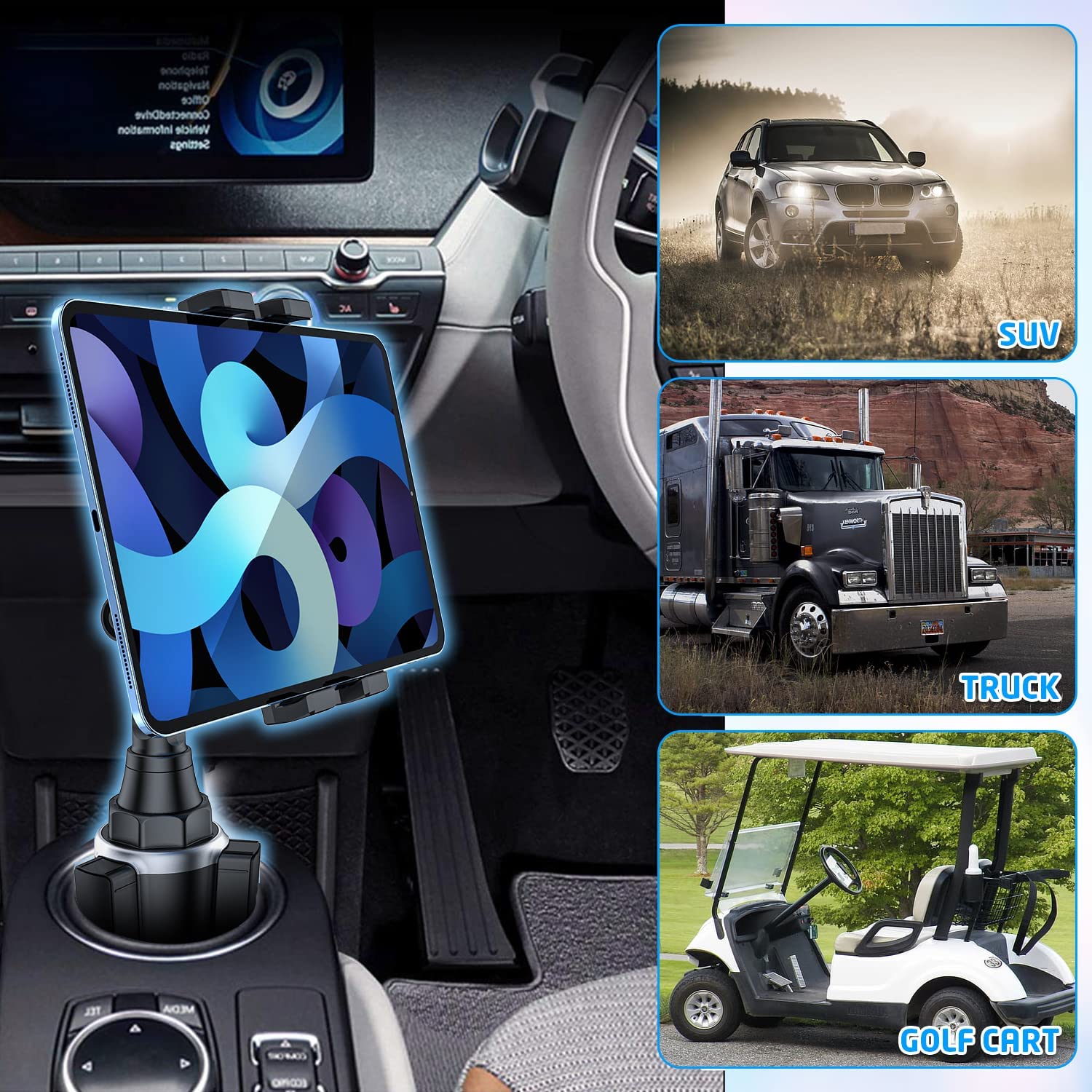 WixGear Car Cup Holder Tablet and Phone Mount Adjustable Automobile Cup Holder Smart Phone Cradle Car Mount