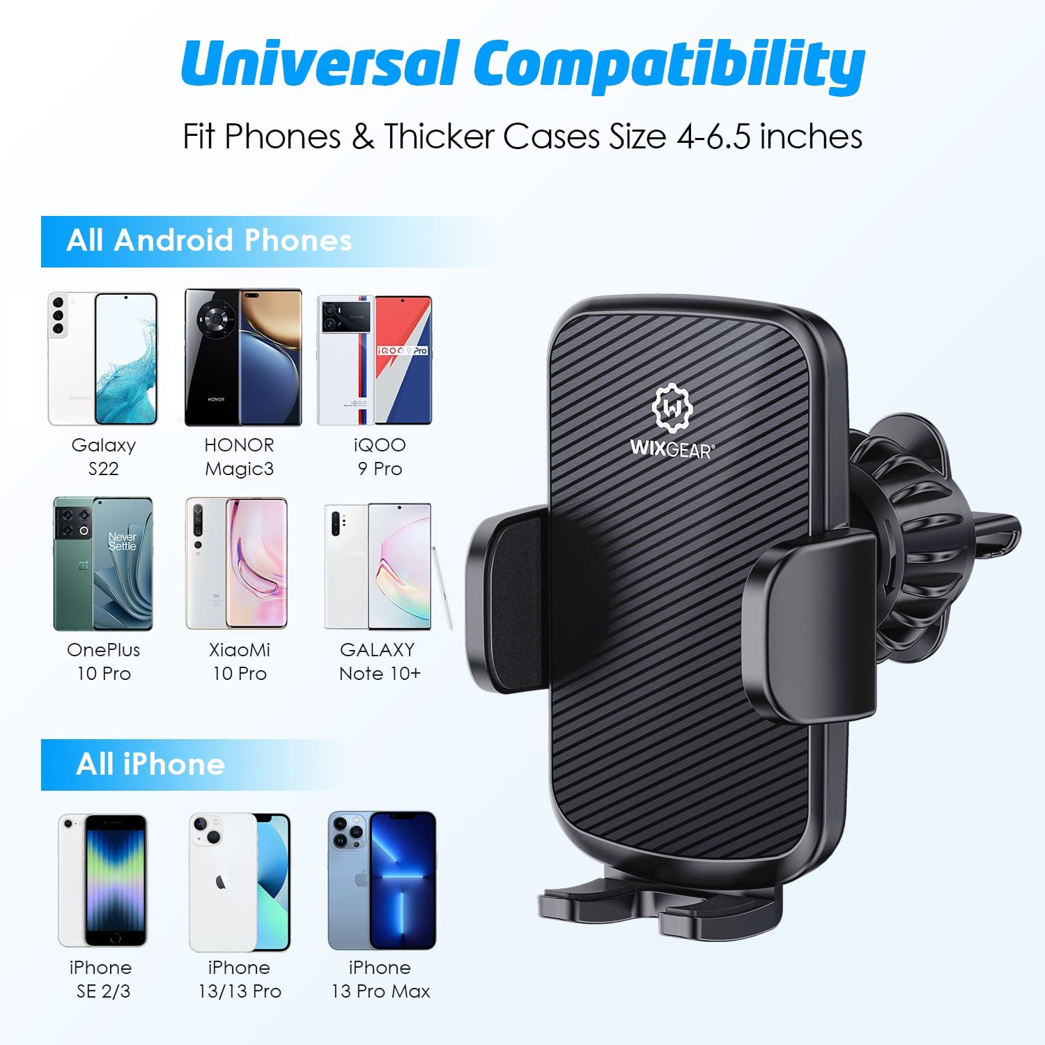 WixGear Universal Air Vent Phone Holder for Car, Phone Mount for Car for Cell Phones (New Upgraded Vent Locks)