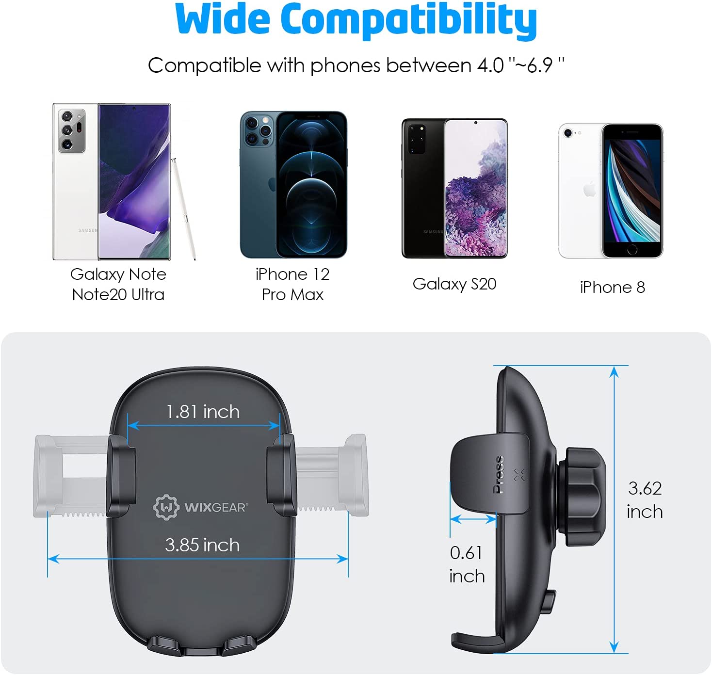 WixGear Universal Dashboard Curved Phone Car Suction Mount Holder for Car 360 Degree Rotation Compatible with All Phones