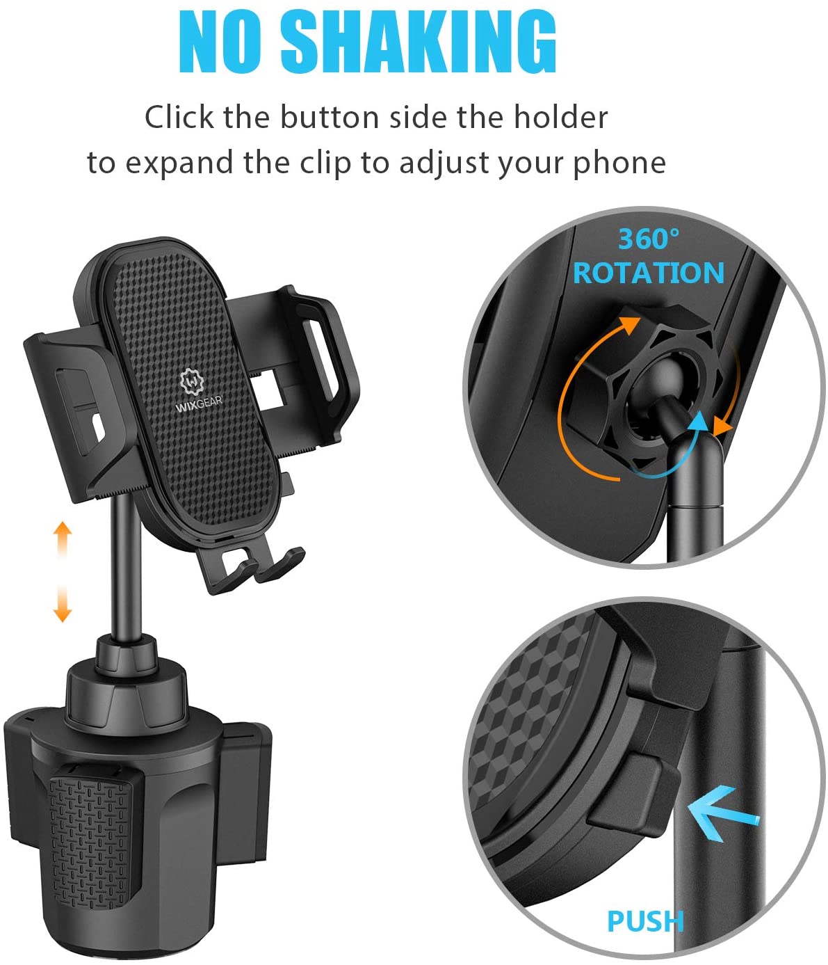 WixGear Cup Phone Holder for Car, Car Cup Holder Phone Mount Adjustable Automobile Cup Holder Smart Phone Cradle Car Cup Mount