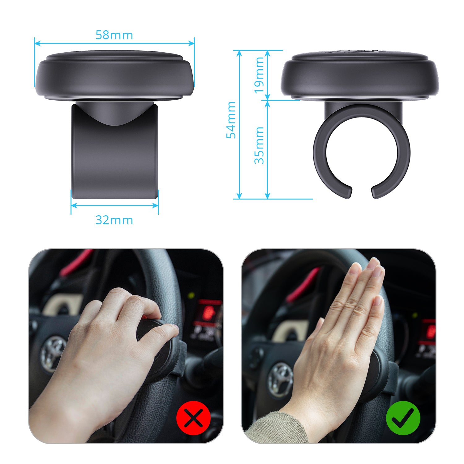AutoMuko Steering Wheel Spinner, Silicone Power Handle, steering wheel knob, Easy installation No tools required (Black)