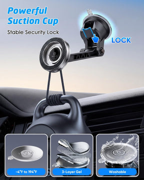 WixGear for MagSafe Car Mount - 78+LBs Dashboard Phone Holder - Dashboard Long Handle Adjustable Magnetic Cell Stand for iPhone 17 16 15 14 13 12 Pro Max - Dashboard Compatible Vehicle Accessory