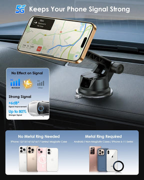 WixGear for MagSafe Car Mount - 78+LBs Dashboard Phone Holder - Dashboard Long Handle Adjustable Magnetic Cell Stand for iPhone 17 16 15 14 13 12 Pro Max - Dashboard Compatible Vehicle Accessory