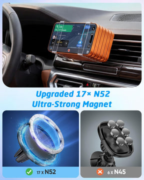 WixGear Magnetic Phone Holder for Car [2 Pack], Universal Air Vent Magnetic Phone Mount, Compatible with MagSafe Phones Using Adapter Ring or Plate, Includes 2 Metal Plates