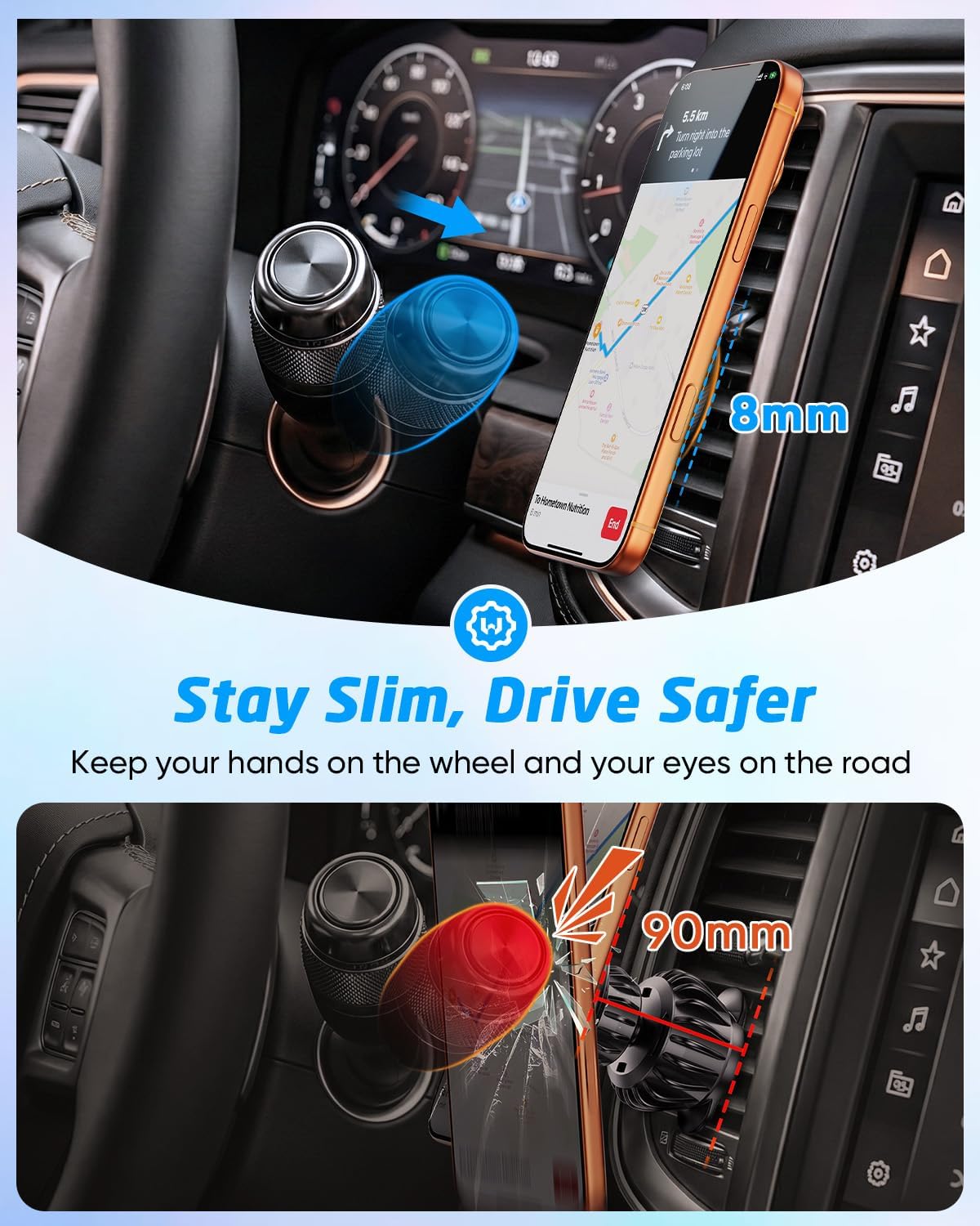 WixGear Magnetic Phone Holder for Car [2 Pack], Universal Air Vent Magnetic Phone Mount, Compatible with MagSafe Phones Using Adapter Ring or Plate, Includes 2 Metal Plates