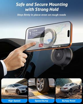 WixGear MagSafe Car Mount, Suction Cup Dashboard & Windshield Phone Holder, Magnetic iPhone Car Mount for MagSafe Series, 360° Adjustable Magnetic Phone Holder for Car, Carbon Fiber