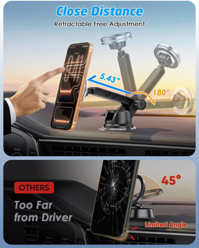 WixGear for MagSafe Car Mount - 78+LBs Dashboard Phone Holder - Dashboard Long Handle Adjustable Magnetic Cell Stand for iPhone 17 16 15 14 13 12 Pro Max - Dashboard Compatible Vehicle Accessory
