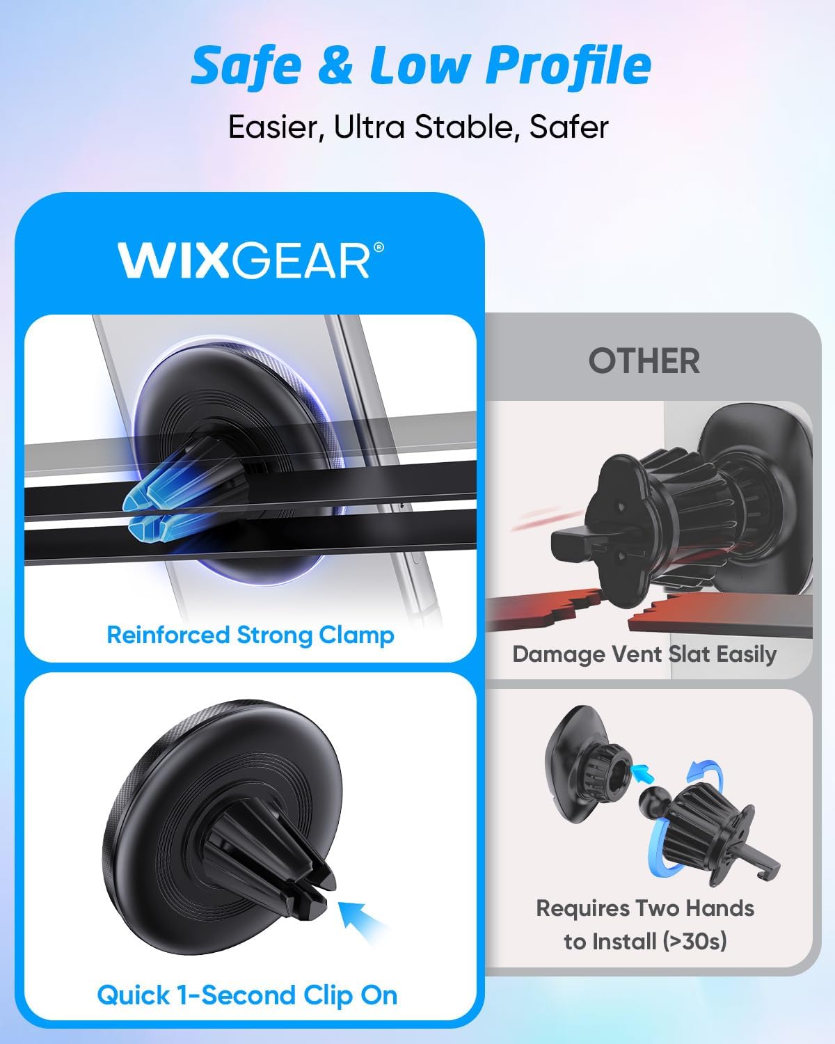 WixGear Magnetic Phone Holder for Car [2 Pack], Universal Air Vent Magnetic Phone Mount, Compatible with MagSafe Phones Using Adapter Ring or Plate, Includes 2 Metal Plates