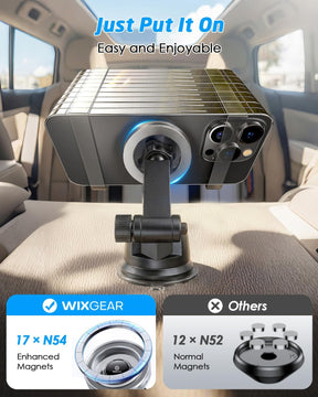 WixGear for MagSafe Car Mount - 78+LBs Dashboard Phone Holder - Dashboard Long Handle Adjustable Magnetic Cell Stand for iPhone 17 16 15 14 13 12 Pro Max - Dashboard Compatible Vehicle Accessory