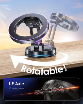 WixGear Stick-On Foldable Magnetic Car Mount Dashboard Phone Holder, Strong Magnet Mount for MagSafe iPhone & All Smartphones, 3M VHB Adhesive Dashboard Mount, 360° Adjustable Compact Design