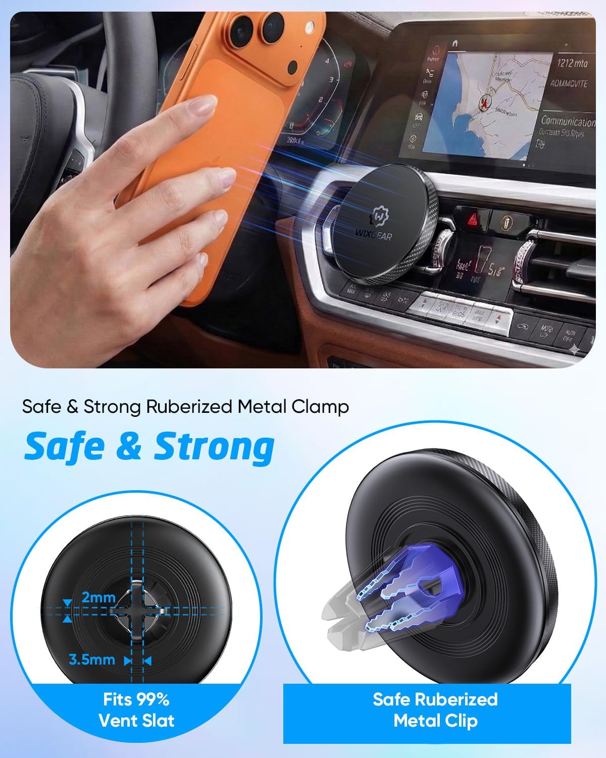 WixGear Magnetic Phone Holder for Car [2 Pack], Universal Air Vent Magnetic Phone Mount, Compatible with MagSafe Phones Using Adapter Ring or Plate, Includes 2 Metal Plates