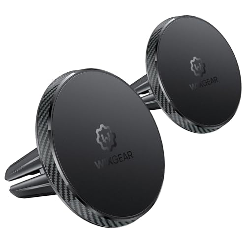WixGear Magnetic Phone Holder for Car [2 Pack], Universal Air Vent Magnetic Phone Mount, Compatible with MagSafe Phones Using Adapter Ring or Plate, Includes 2 Metal Plates