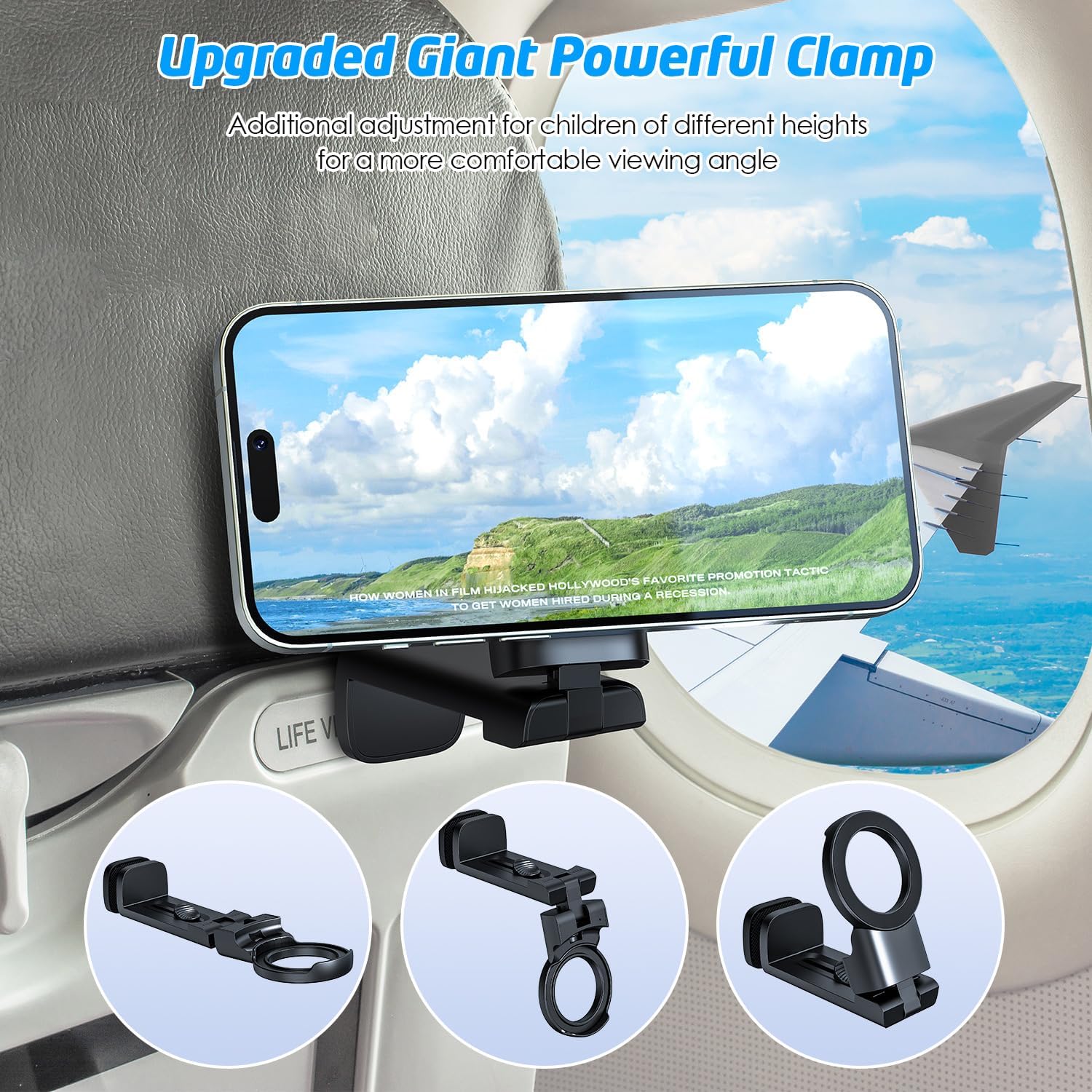 WixGear Universal Airplane in Flight Phone Mount, for MagSafe Phones, Handsfree Phone Holder for Desk with Multi-Directional Dual 360 Degree Rotation Essential for Flying (Compatible MagSafe iPhones)