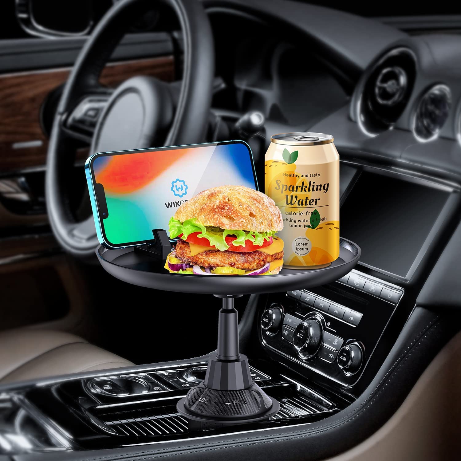 WixGear Car Cup Food Holder with Phone Mount Adjustable Automobile Cup Holder Smart Phone Cradle Car Mount