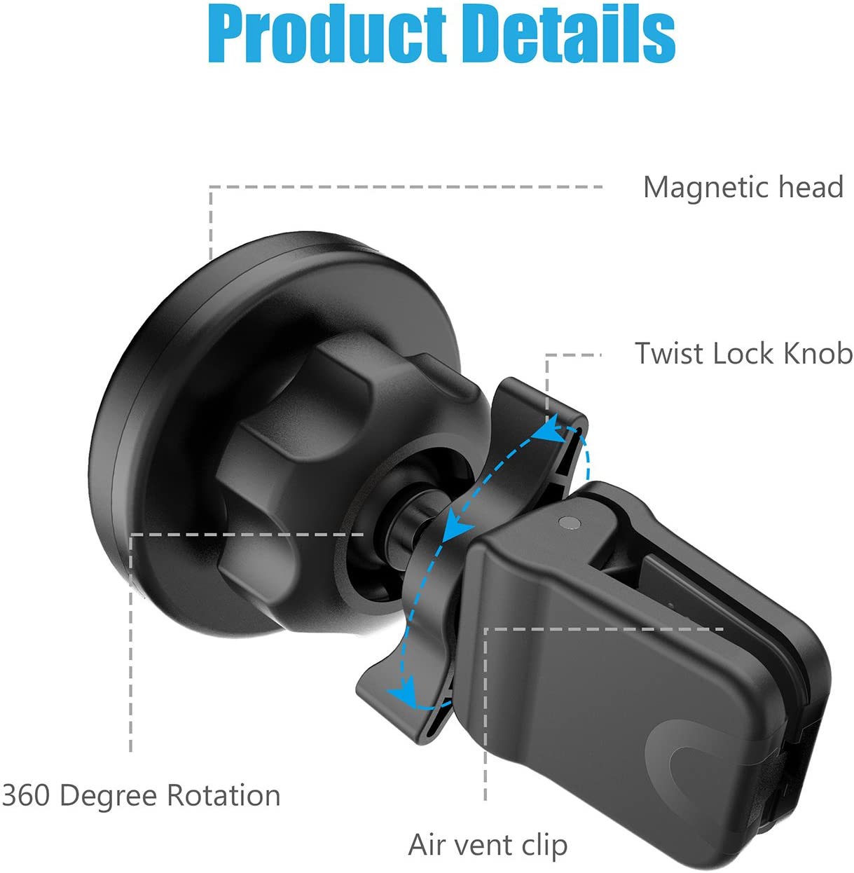 WixGear Universal Twist-lock Mount Air vent Magnetic Car Mount Holder, for Cell Phones and Mini Tablets