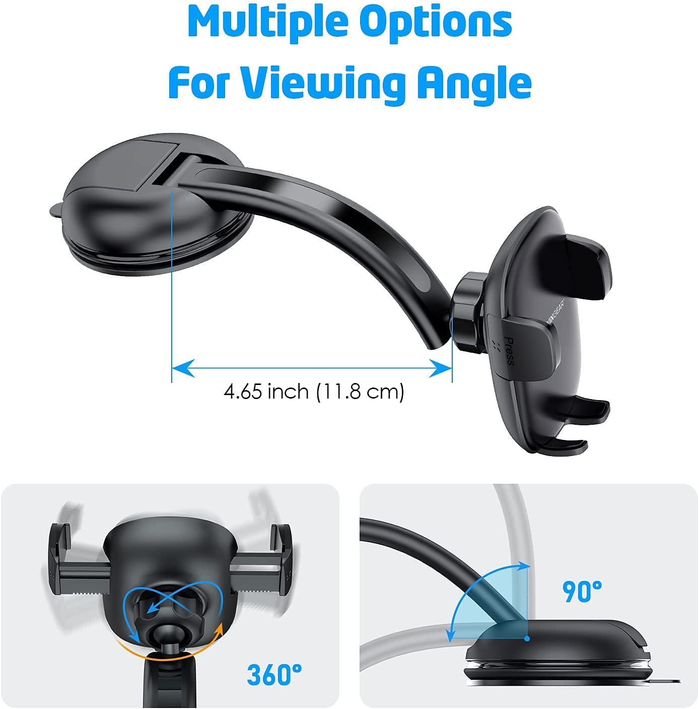 WixGear Universal Dashboard Curved Phone Car Suction Mount Holder for Car 360 Degree Rotation Compatible with All Phones