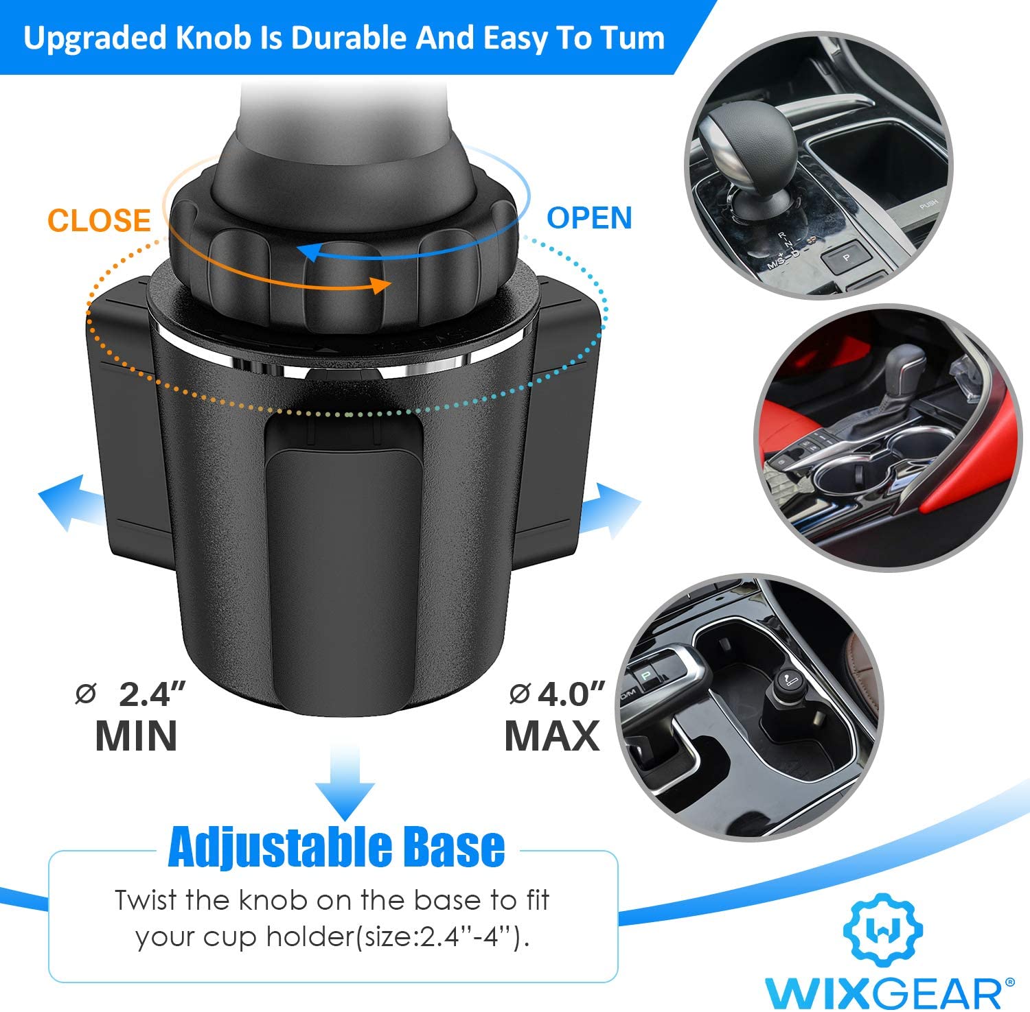Wixgear Car Cup Food Holder with Phone Mount Adjustable Automobile Cup Holder Smart Phone Cradle Car Mount