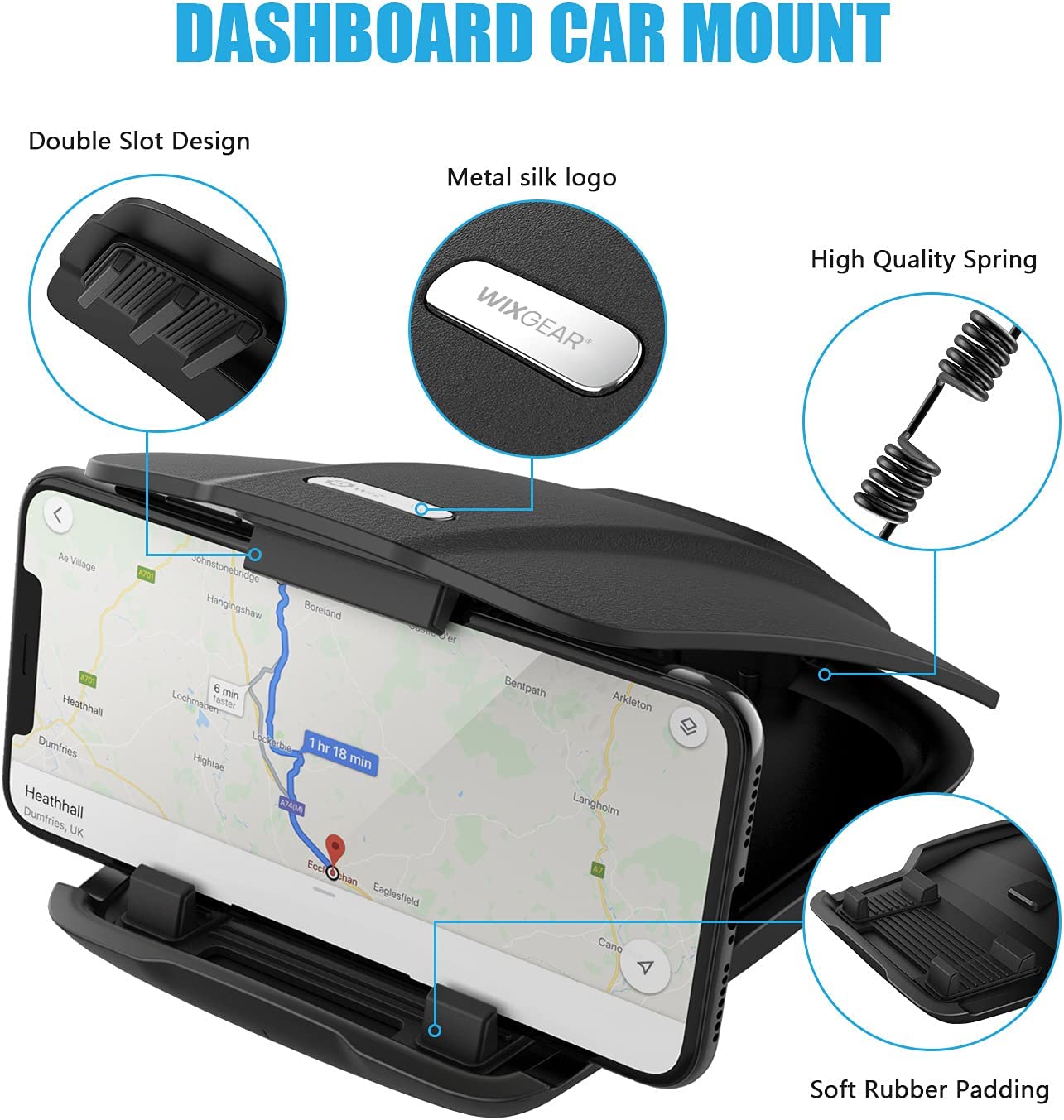 WixGear Car Phone Mount, Dashboard Cell Phone Holder, Dash Mount Cell Phone Holder for Smartphone, Mobile Phone Car Mat Pad for All Smartphones