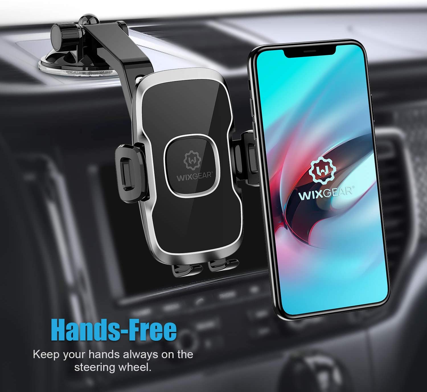 Phone Holder for Car, WixGear Universal Dashboard Curved Phone Car Suction Cup Mount Holder for Cell Phone 360 Degree Rotation