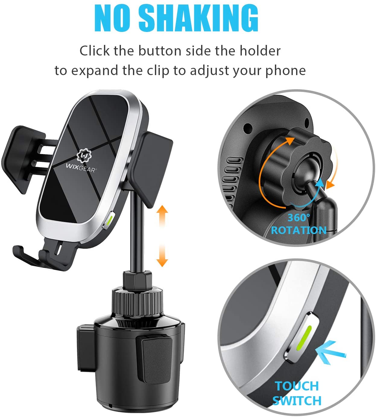 Wireless Car Charger, WixGear Auto-Clamping Fast Wireless Car Charger, Cup Phone Holder for Car, 10W Qi Fast Charging