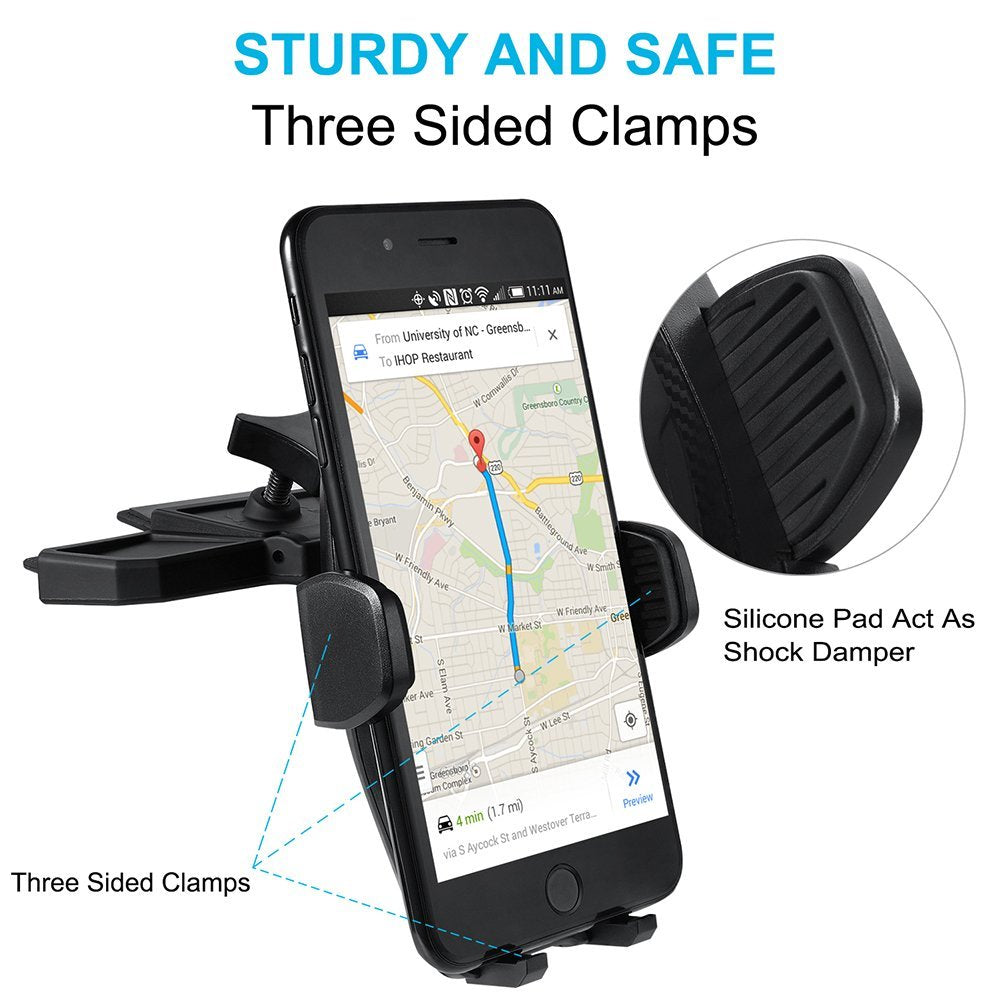 WixGear Universal Car Phone Mount CD Slot Car Mount Holder with New Gravity Self-Locking Design Mount, Compatible with All Phones (New Self-Locking)