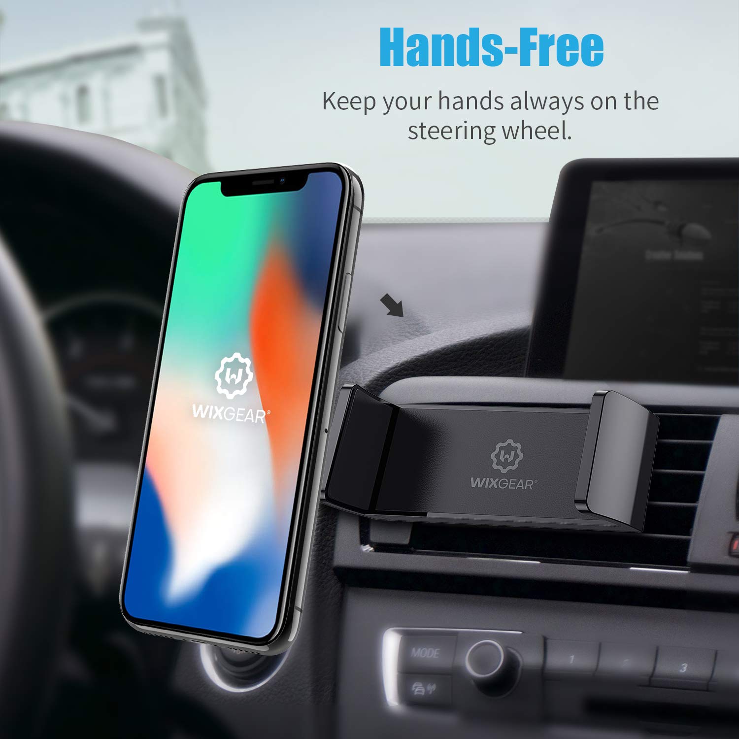 WixGear Car Phone Mount Air Vent Cell Phone Holder for Car, Air Vent Phone Holder for Car with Double Prongs Base