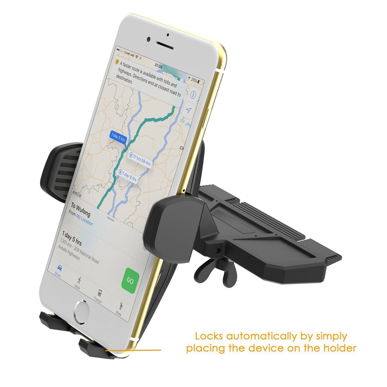 WixGear Universal Car Phone Mount CD Slot Car Mount Holder with New Gravity Self-Locking Design Mount, Compatible with All Phones (New Self-Locking)