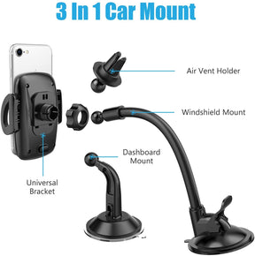 WixGear 3-in-1 Universal Car Phone Mount Phone Holder for Car, Cell Phone Car Mount Air Vent Holder with Dashboard Mount