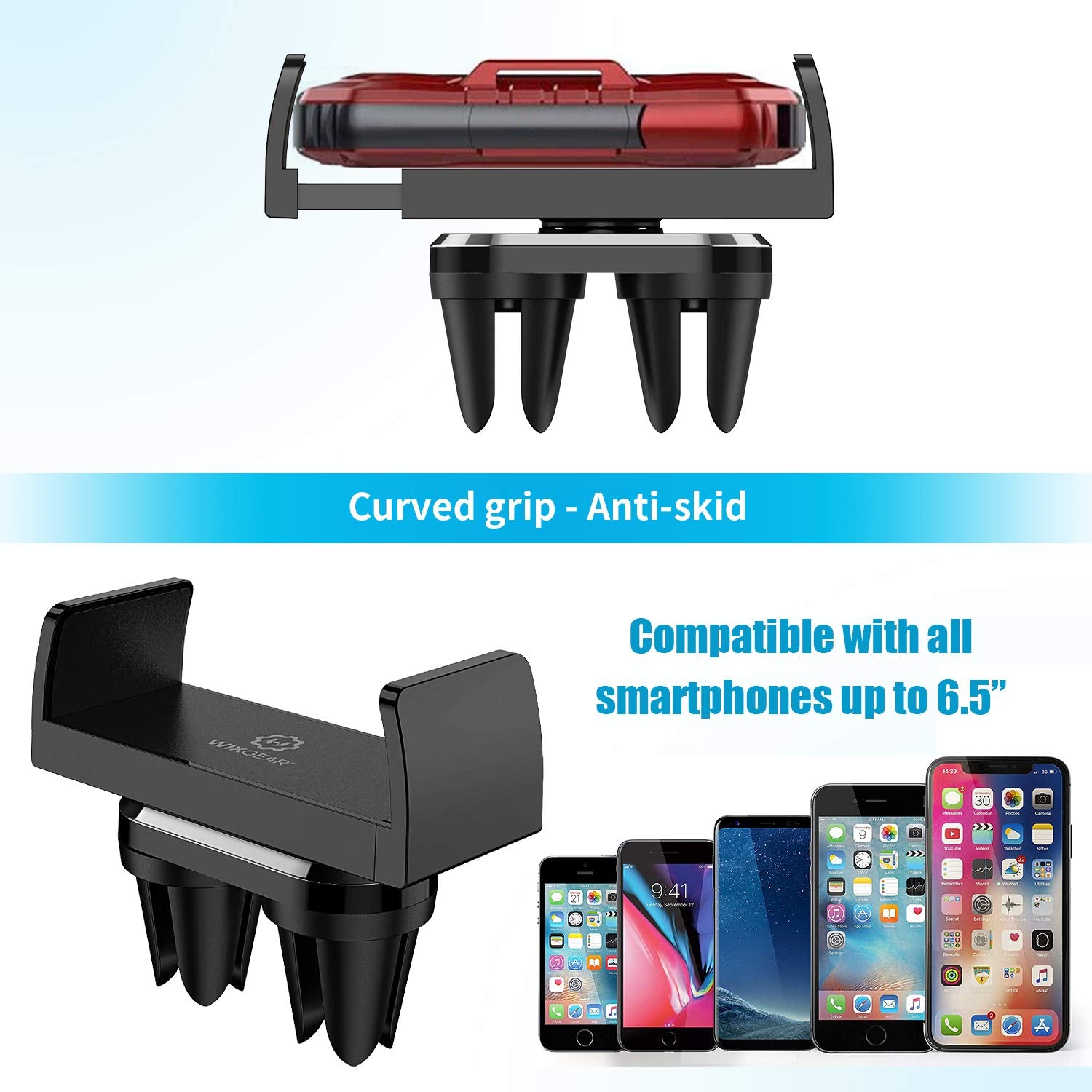 WixGear Car Phone Mount Air Vent Cell Phone Holder for Car, Air Vent Phone Holder for Car with Double Prongs Base