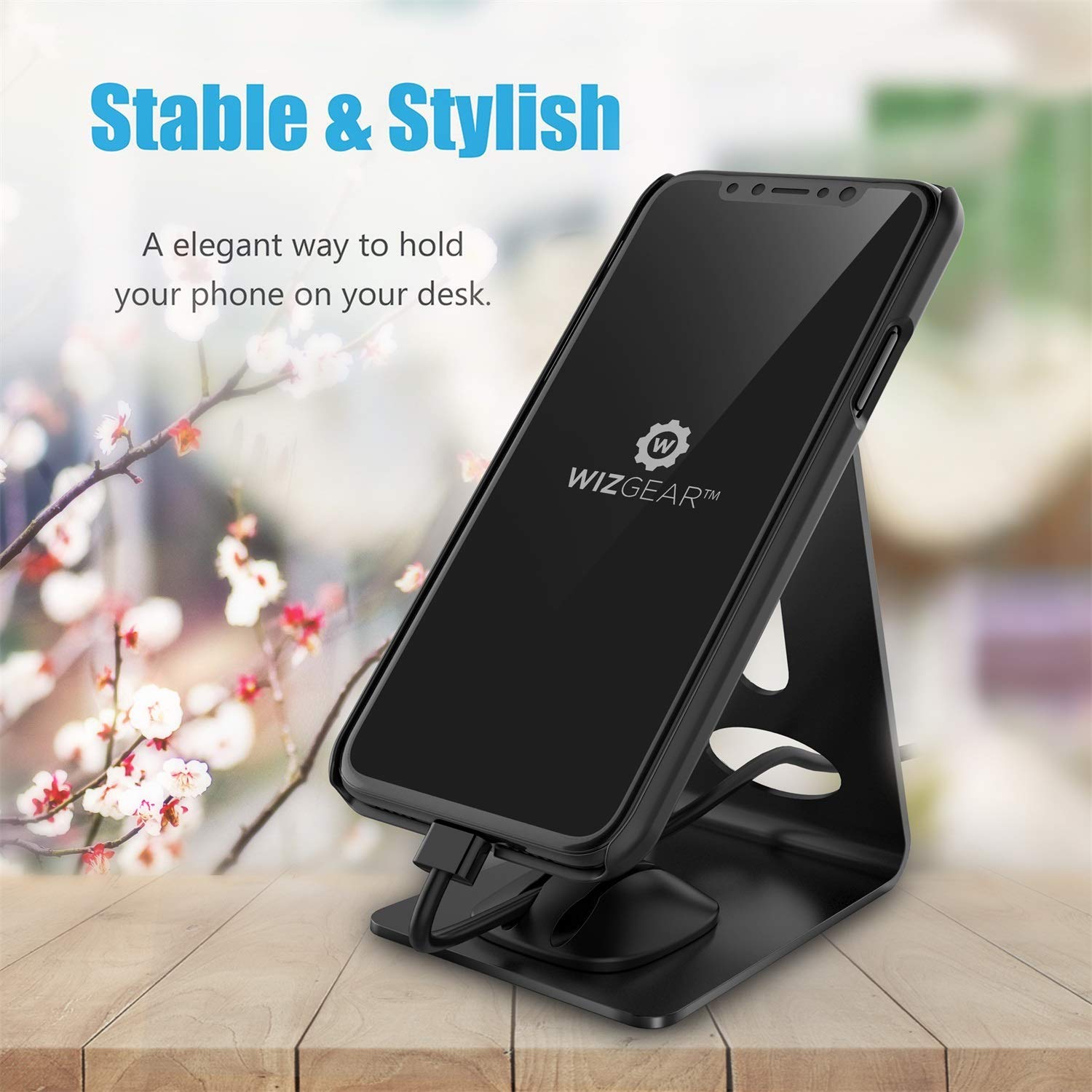 Wixgear Premium Phone Holder for iPhones, Cell Magnetic Phone Stand, Android Smartphones & Mini Tablets -Sturdy Metal Phone Stand for Desk with Smart