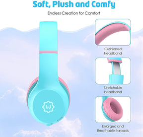 WixGear Headphones for Kids Volume Limiter 85/94dB, Over-Ear Girls Boys Headphones, Foldable Wired Toddler Headphones Light Blue Pink