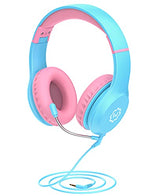 WixGear Headphones for Kids Volume Limiter 85/94dB, Over-Ear Girls Boys Headphones, Foldable Wired Toddler Headphones Light Blue Pink