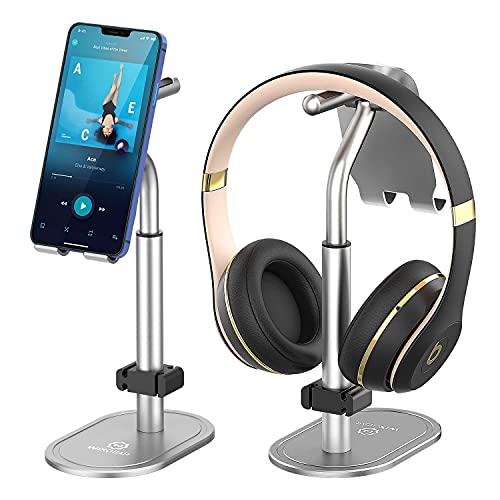 WixGear Headphone and Cell Phone Stand, WixGear Premium Metal Headphone Stand with Tablet Stand, Sturdy Metal Phone Stand