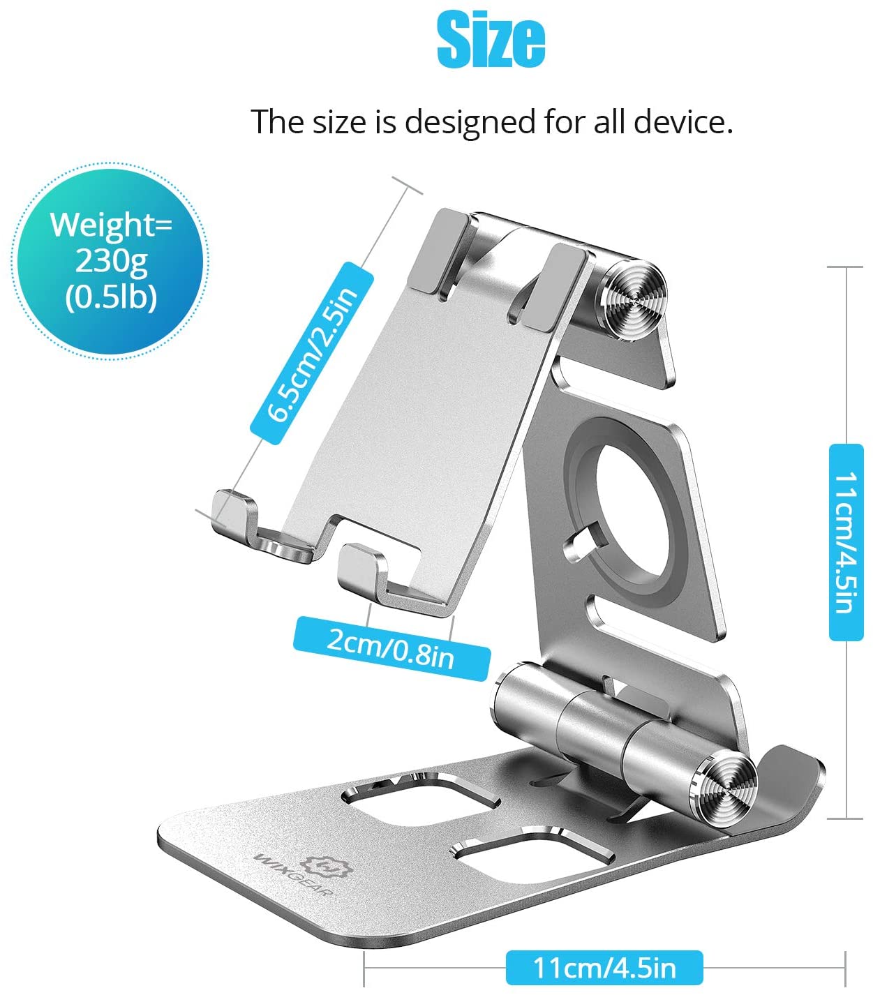 WixGear Cell Phone Stand, 3 in 1 Foldable Aluminum Phone Stand & Tablet Stand for Desktop Holder