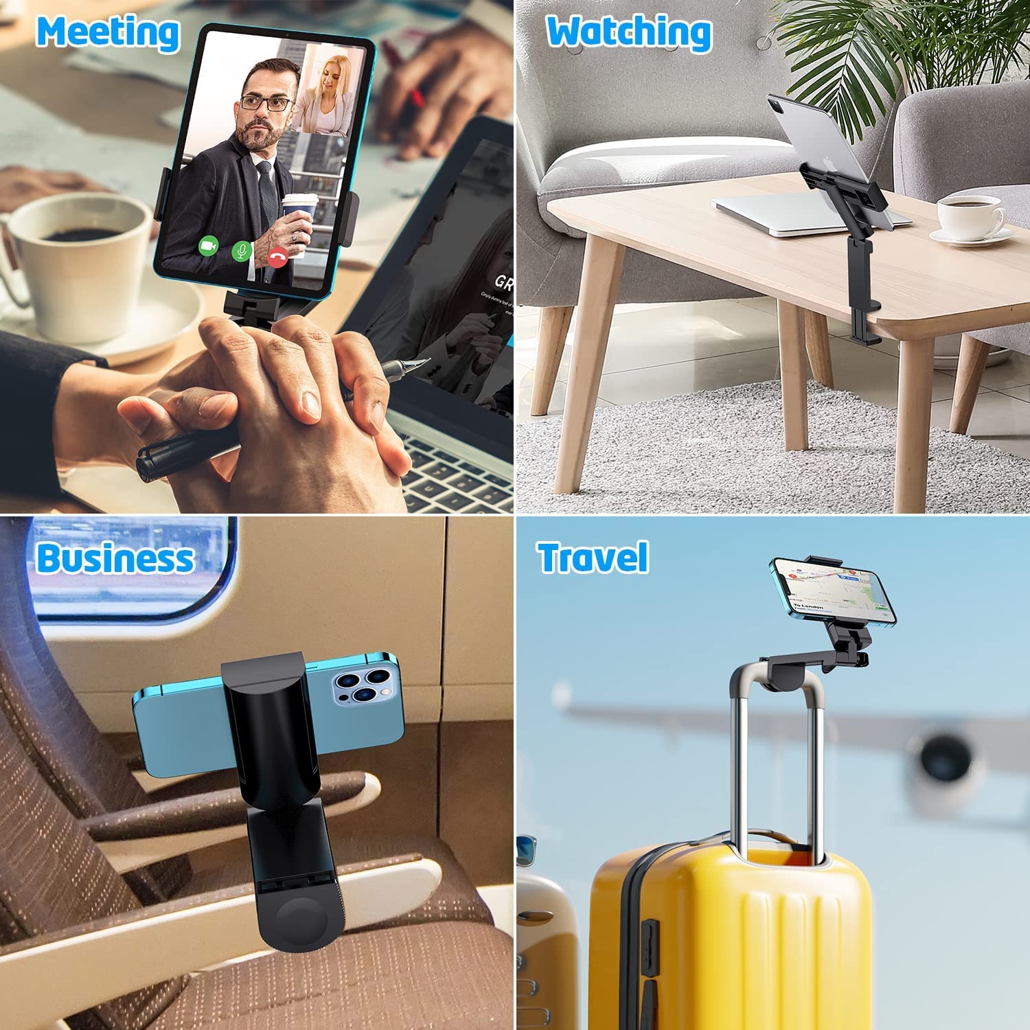 WixGear Airplane in Flight Tablet Phone Mount, For Desk with Multi-Directional Dual 360 Degree Rotation, Pocket Size Travel for Flying