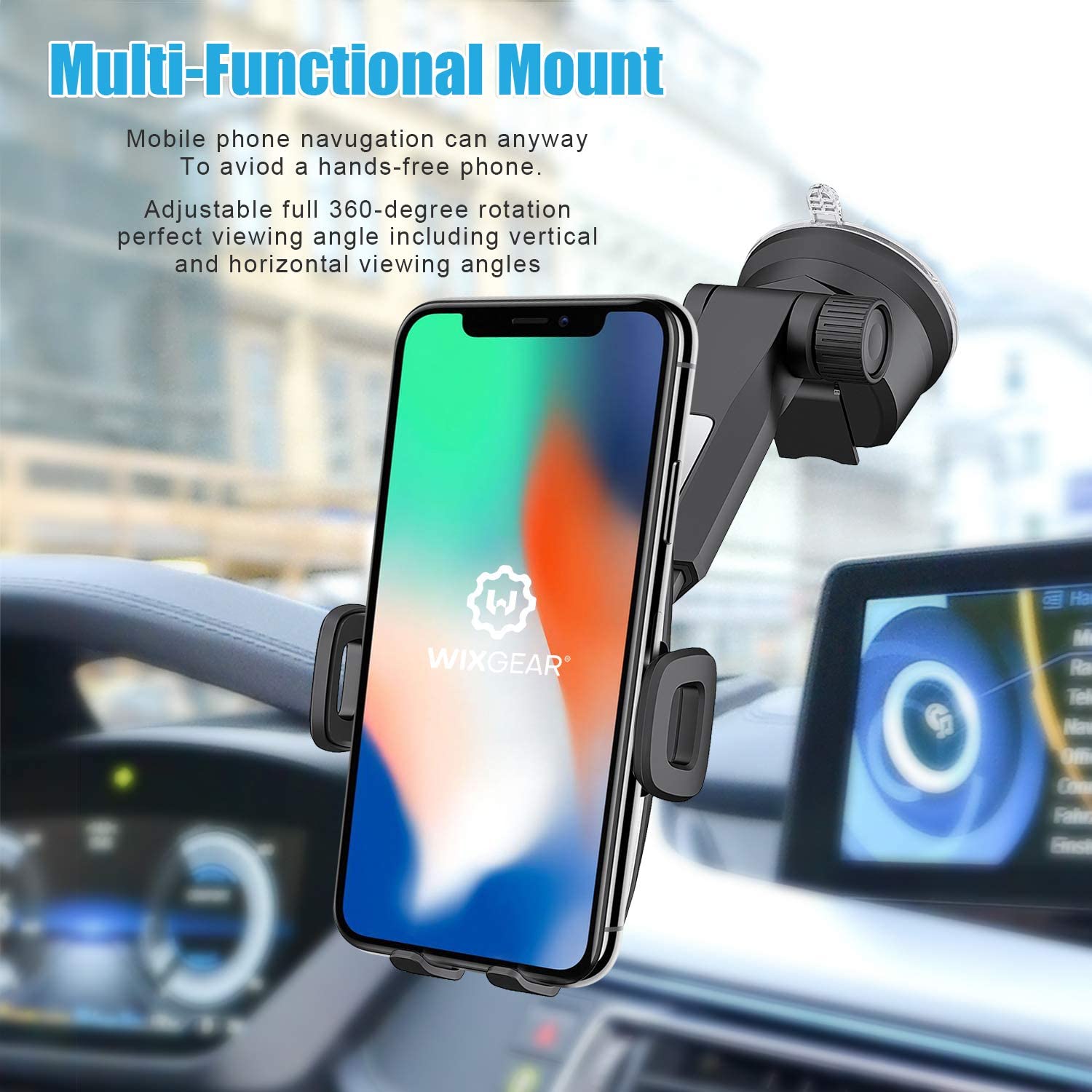 Phone Holder for Car, WixGear Universal Dashboard Windshield Phone Car Suction Cup Mount Holder for Cell Phone 360 Degree Rotation