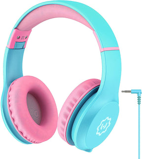 WixGear Headphones for Kids Volume Limiter 85/94dB, Over-Ear Girls Boys Headphones, Foldable Wired Toddler Headphones Light Blue Pink