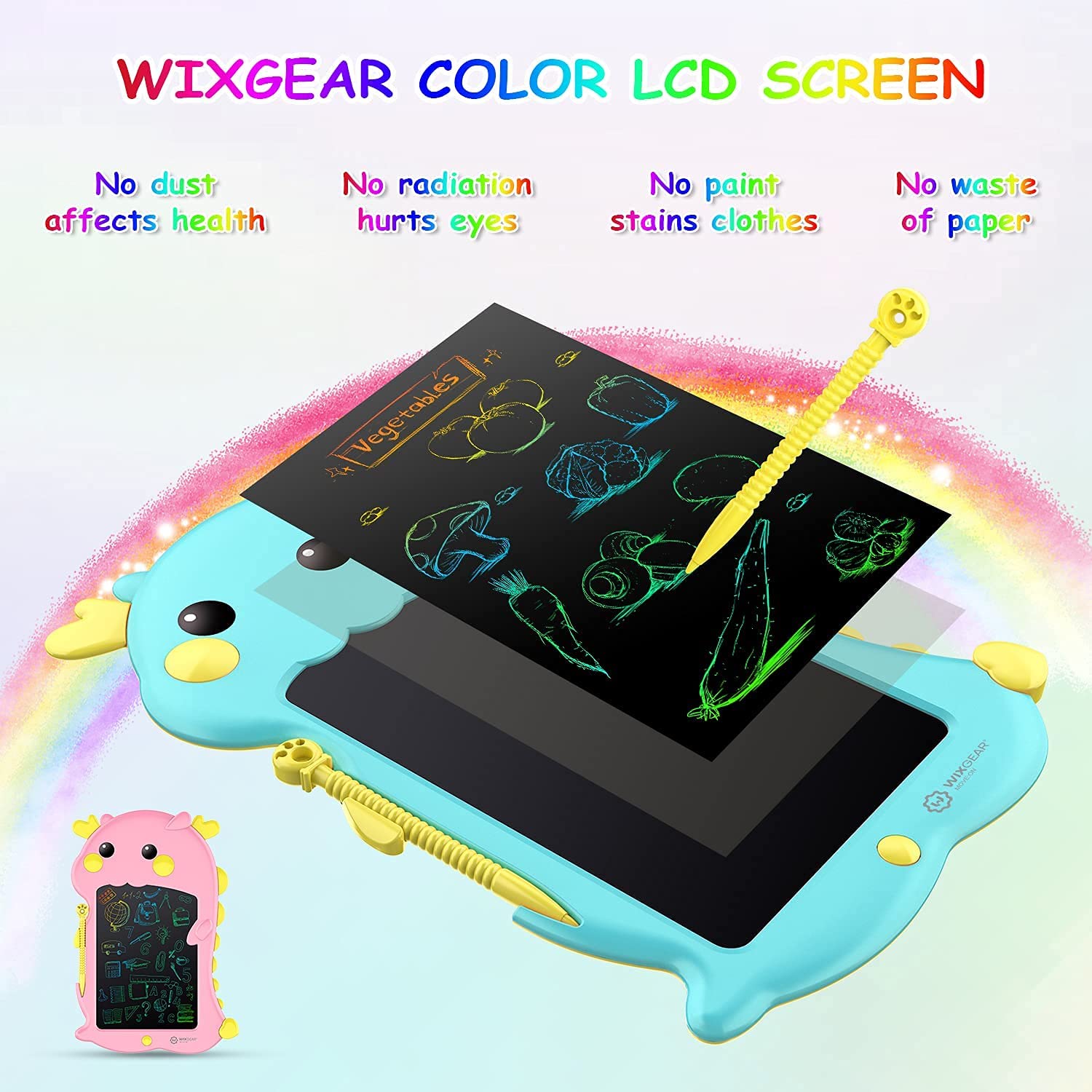 WixGear (2 Pack) LCD Writing Tablet for Kids, Colorful Toddler Doodle Board Drawing Tablet Erasable Reusable Electronic
