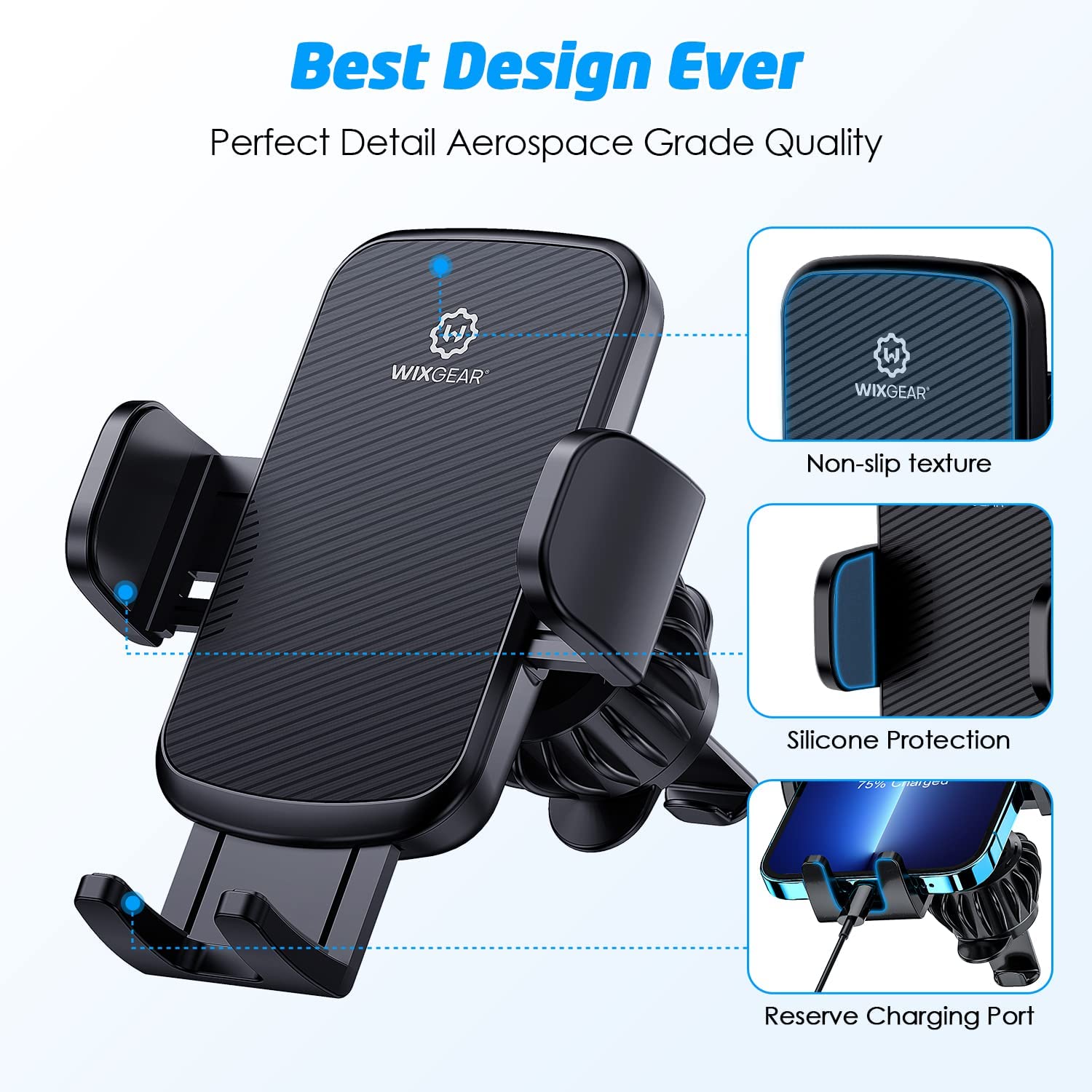 WixGear Universal Air Vent Phone Holder for Car, Phone Mount for Car for Cell Phones (New Upgraded Vent Locks)