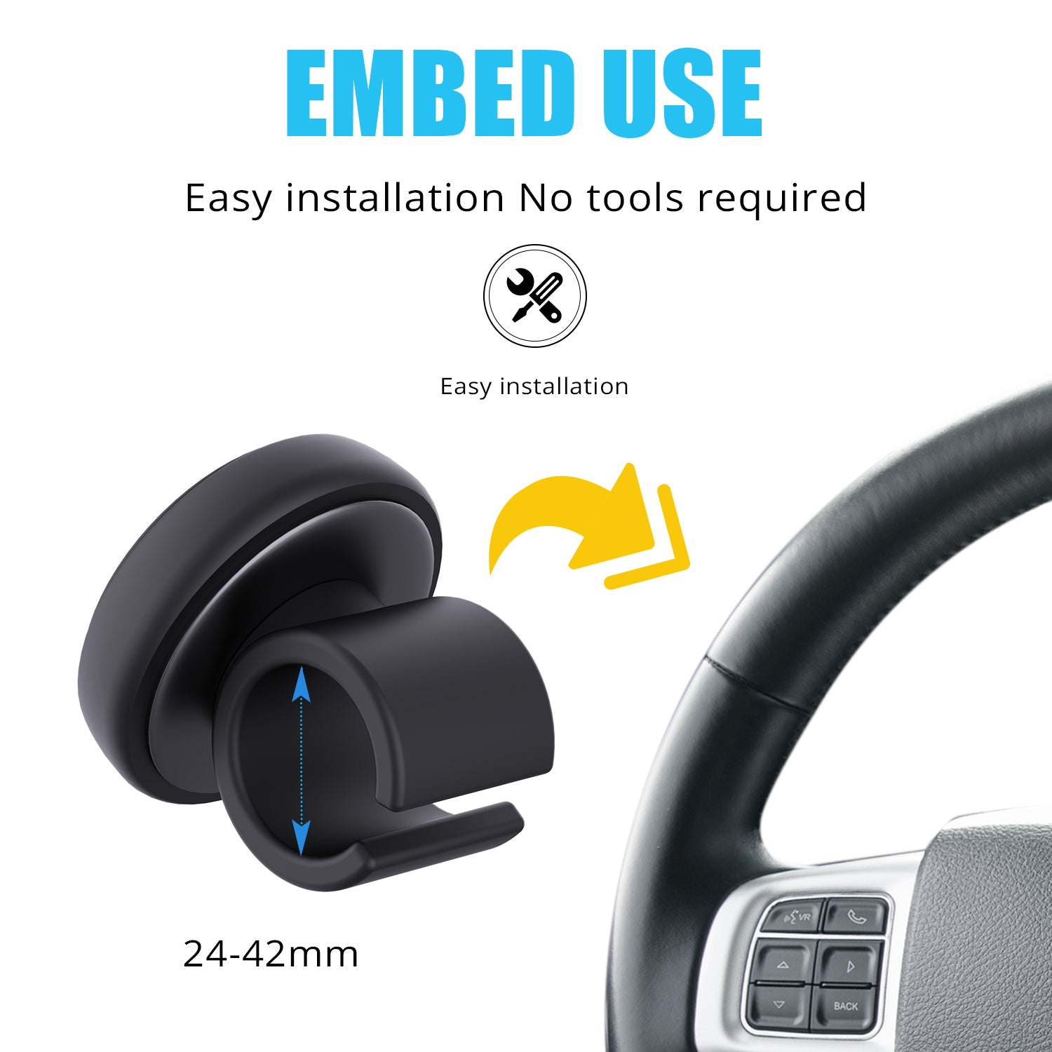 AutoMuko Steering Wheel Spinner, Silicone Power Handle, steering wheel knob, Easy installation No tools required (Black)