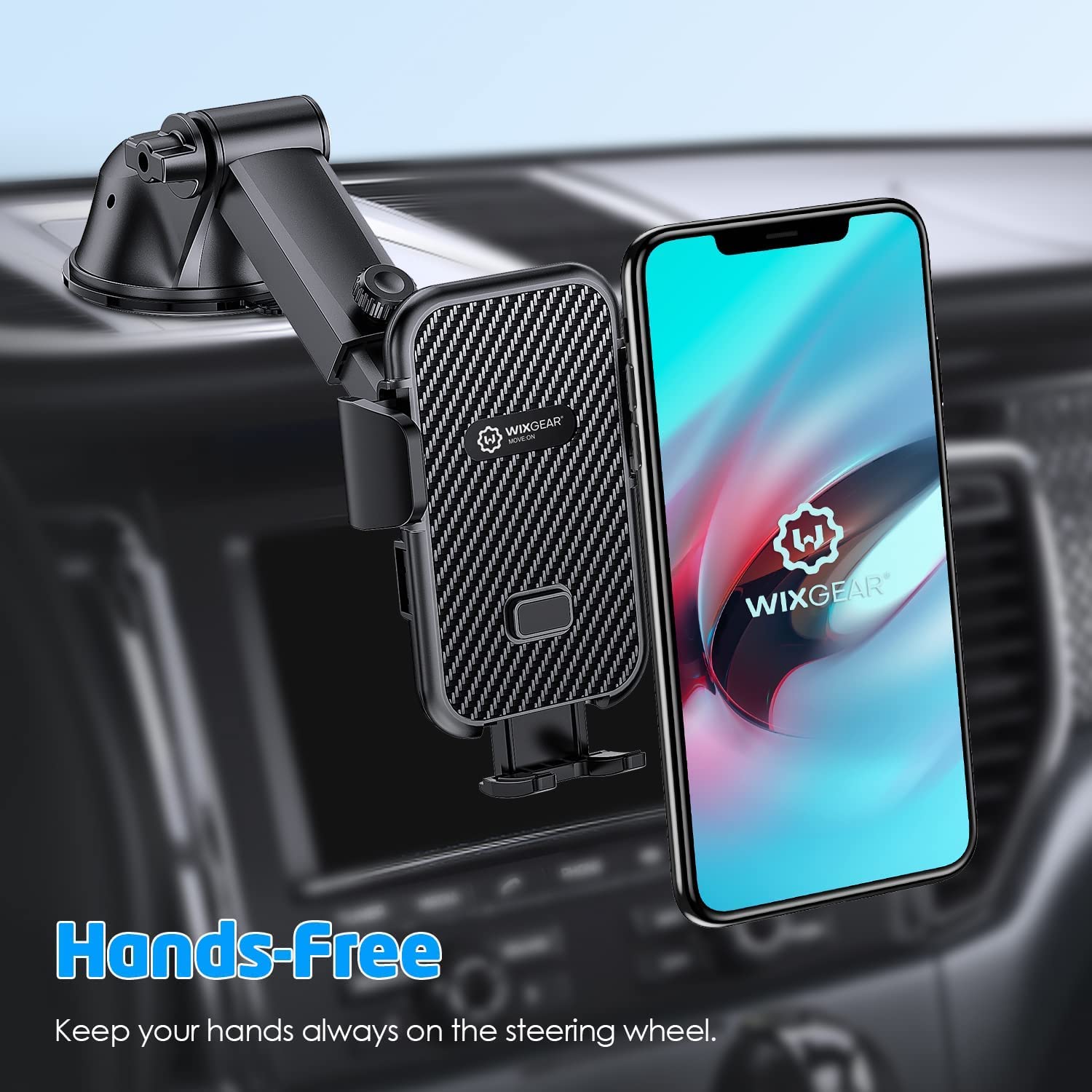 Wixgear Universal Phone Holder for Car, Windshield Mount and Dashboard Mount Holder for Cell Phones and Tablets with Long Adjust